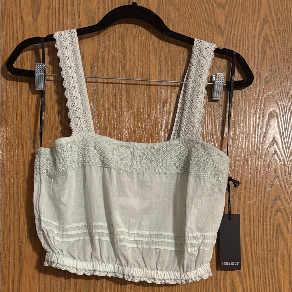 Forever 21 Mint Green Crochet-Trim Crop Tank Size S NWT